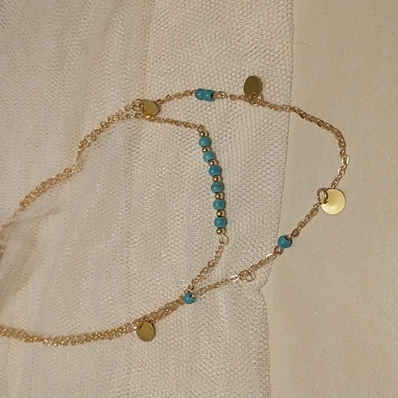 Turquoise and Gold 2 Strand Layered Necklace! - Picture 3 of 5